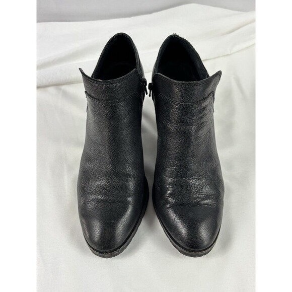 Lucky Brand Natlee Leather Ankle Booties Black 8 Stacked Heel Lug Sole Zip - Picture 12 of 12